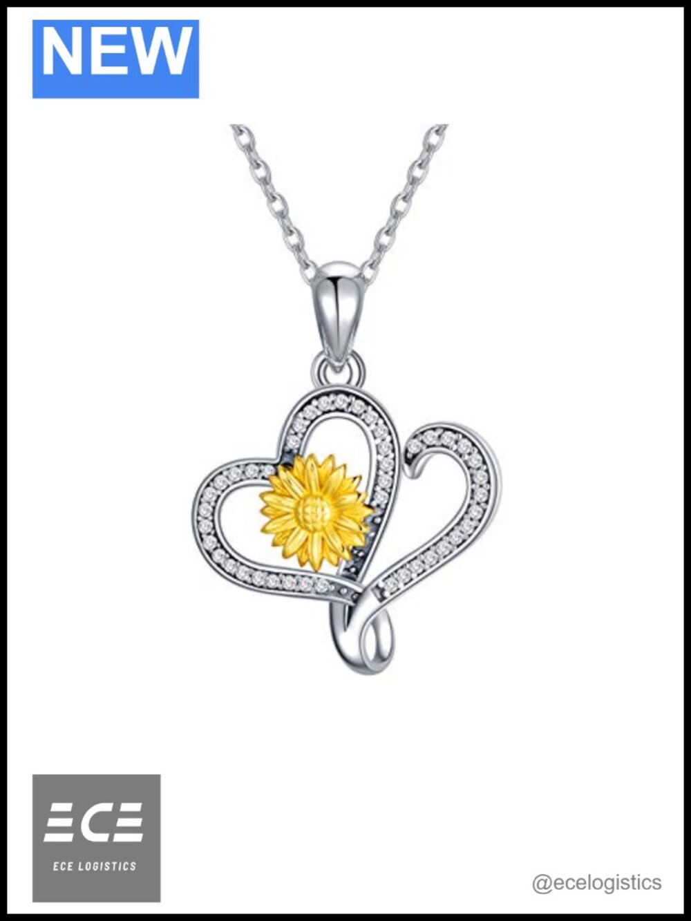 Sterling Silver Sunflower Heart Pendant Necklace 18+2in Chain Gift for Women